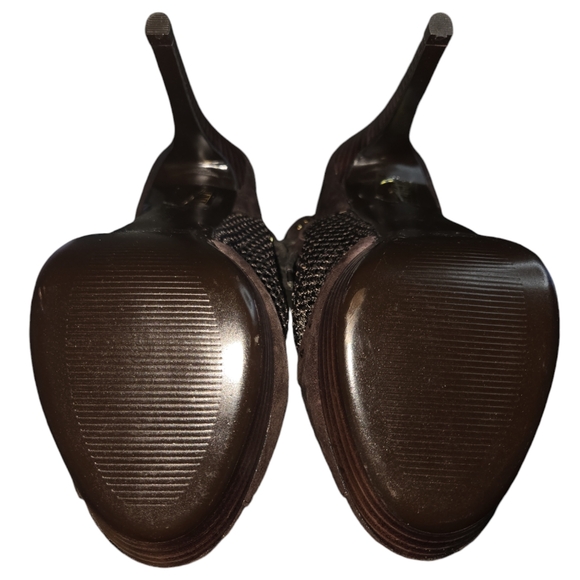 N.Y.L.A. mesh and gold studded leather peep toe bootie in brown NIB - Picture 3 of 8